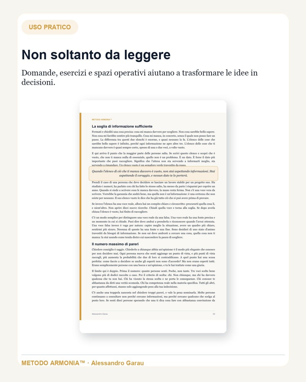 Come prendere una decisione importante — Parte pratica Metodo ARMONIA™