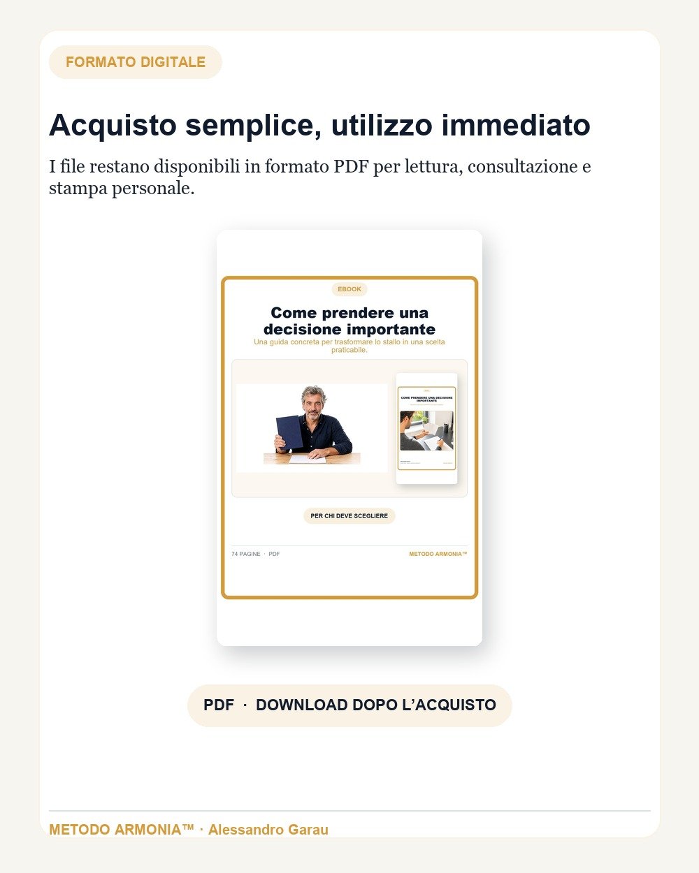 Come prendere una decisione importante — Formato e download Metodo ARMONIA™