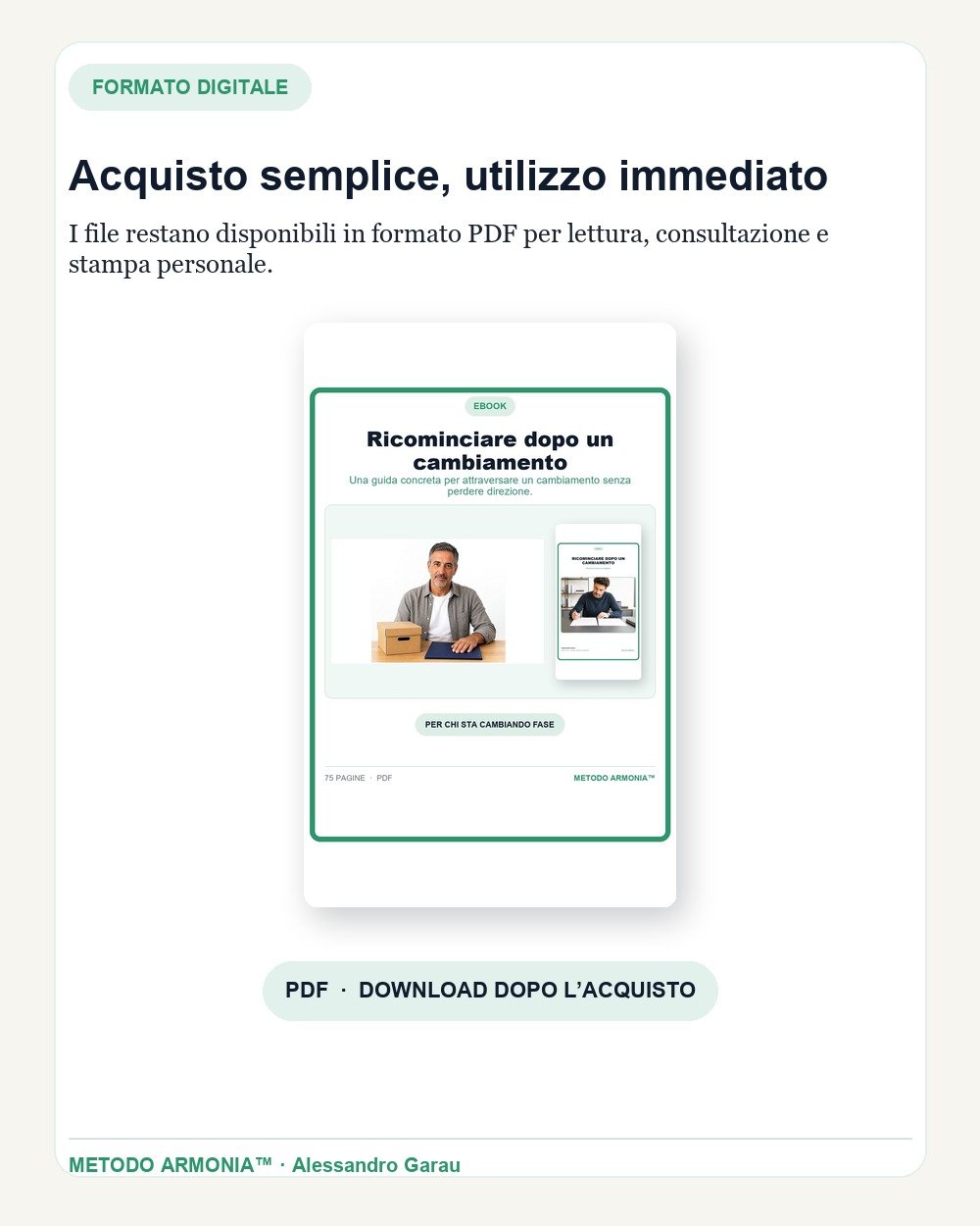 Ricominciare dopo un cambiamento — Formato e download Metodo ARMONIA™