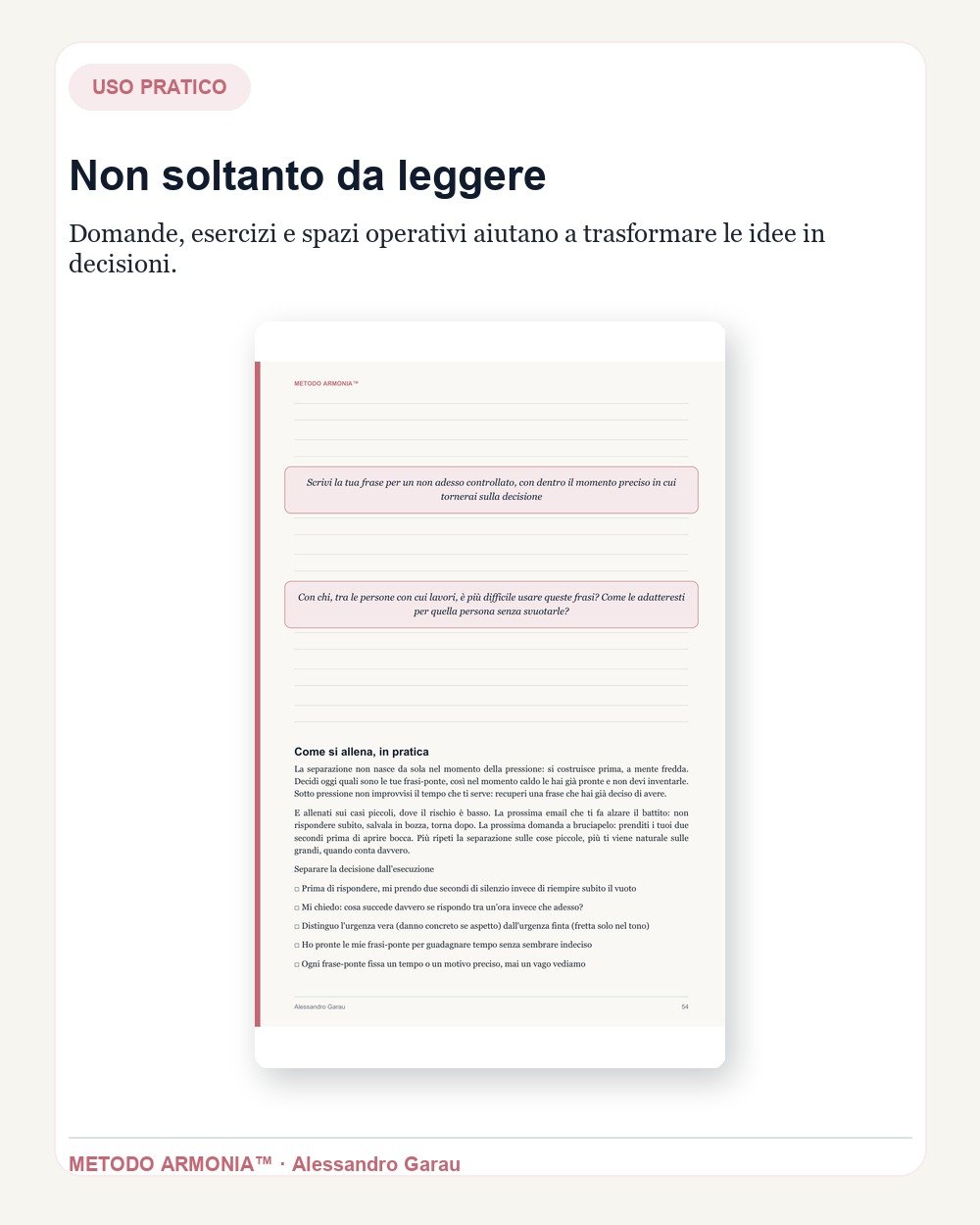 Decidere sotto pressione — Parte pratica Metodo ARMONIA™