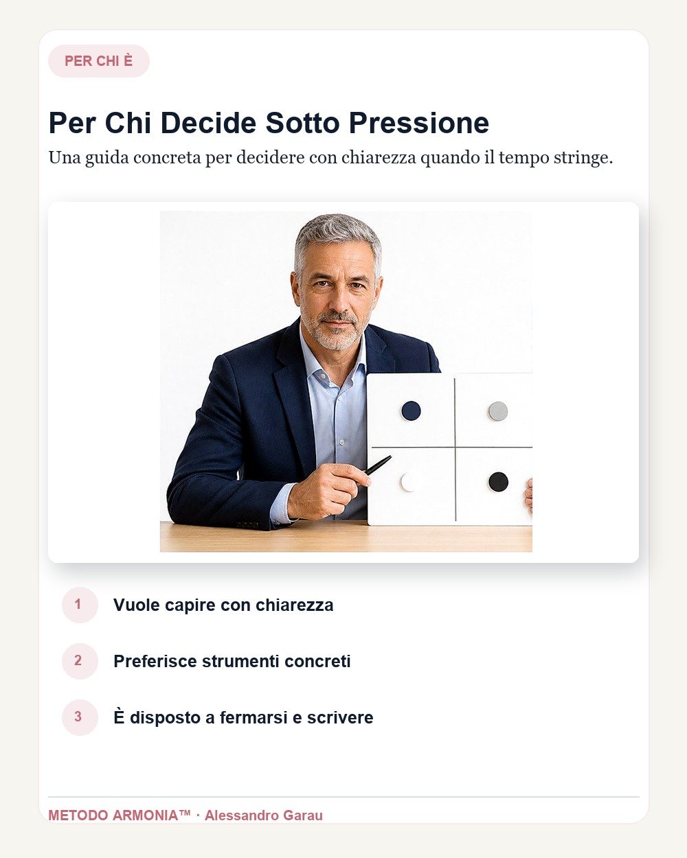 Decidere sotto pressione — Per chi è Metodo ARMONIA™