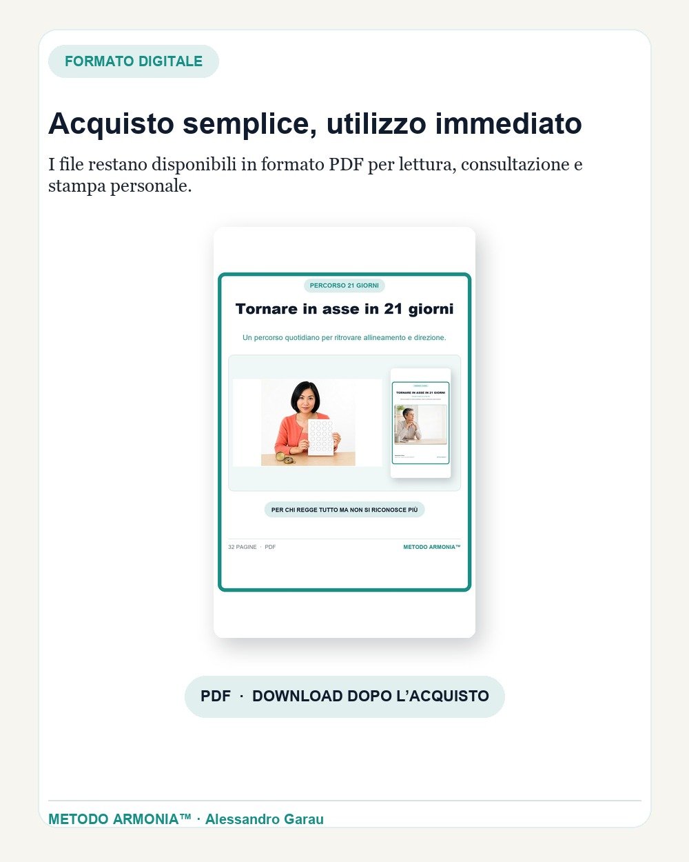 Tornare in asse in 21 giorni — Formato e download Metodo ARMONIA™