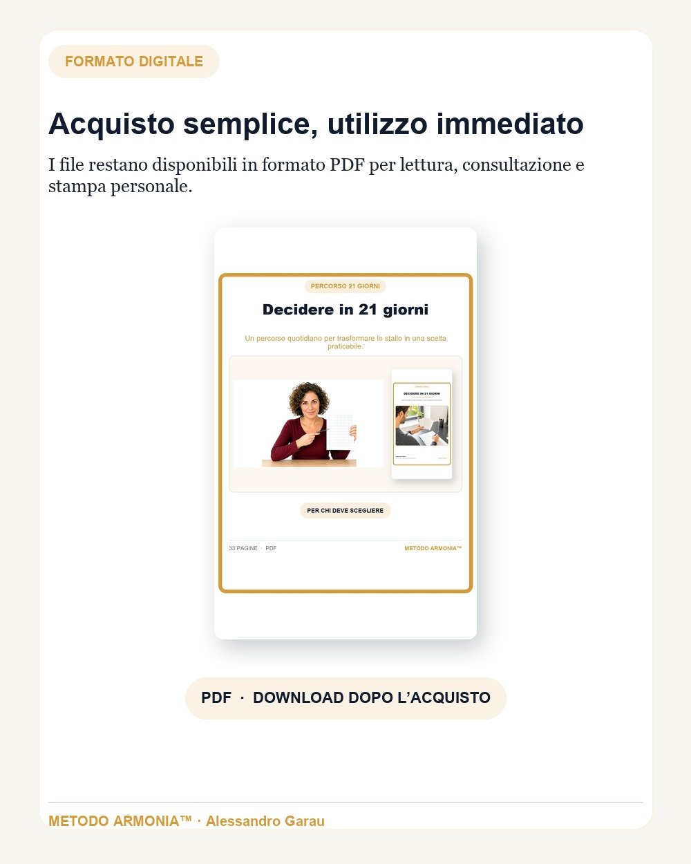Decidere in 21 giorni — Formato e download Metodo ARMONIA™