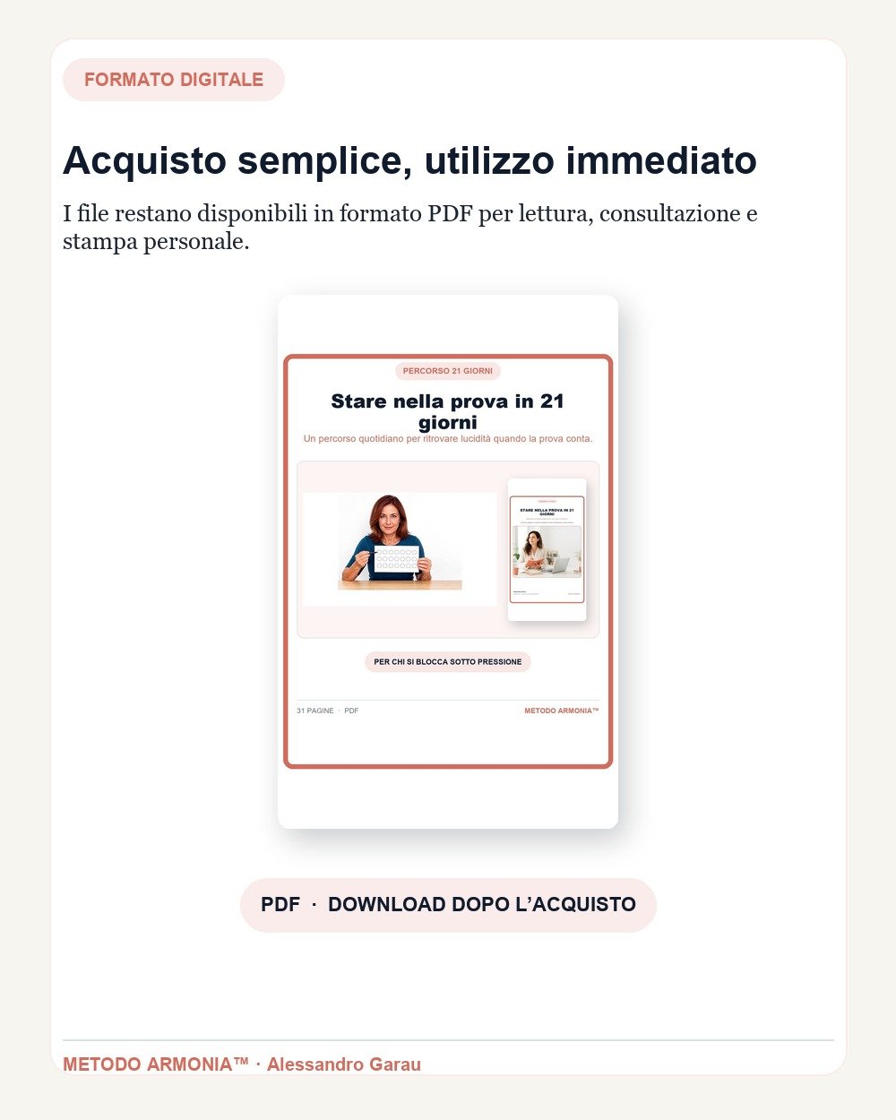 Stare nella prova in 21 giorni — Formato e download Metodo ARMONIA™
