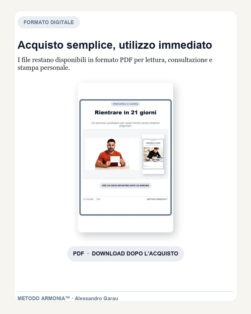Rientrare in 21 giorni — Formato e download Metodo ARMONIA™