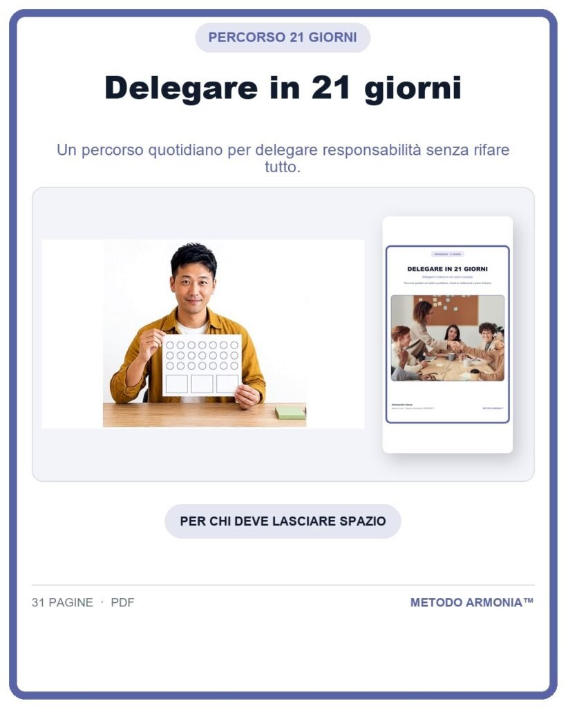 Delegare in 21 giorni — Copertina Metodo ARMONIA™