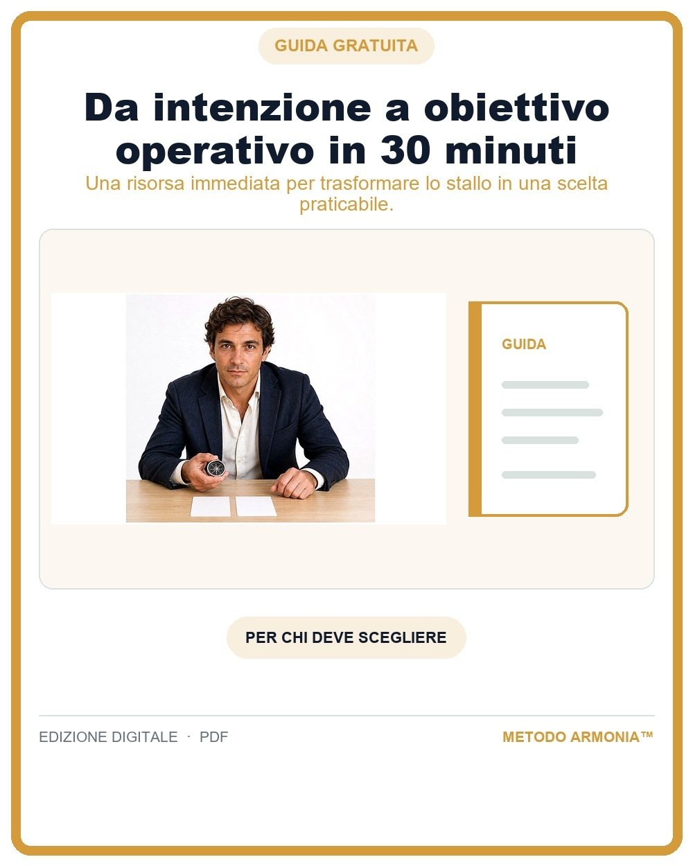Da intenzione a obiettivo operativo in 30 minuti — Copertina Metodo ARMONIA™