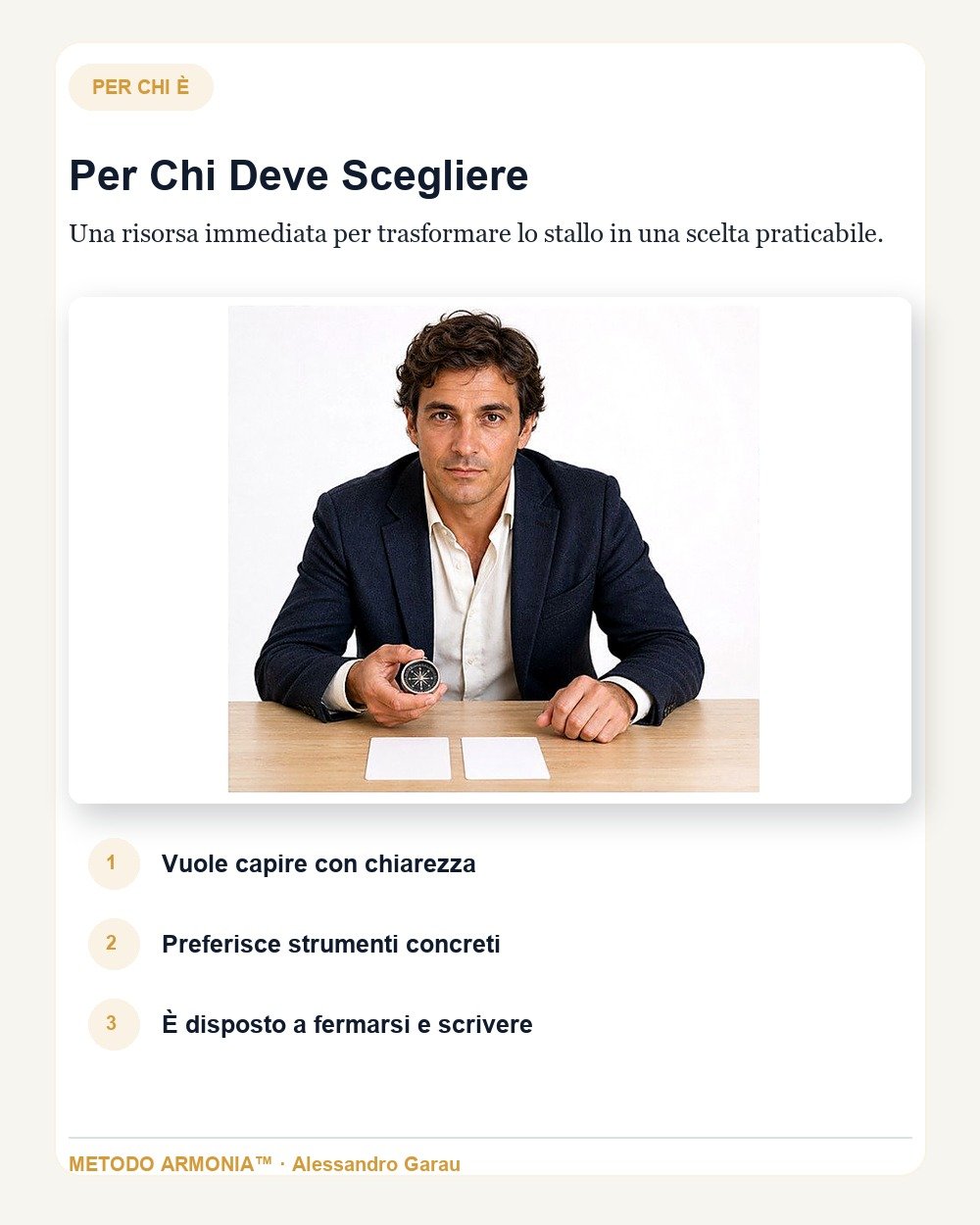 Da intenzione a obiettivo operativo in 30 minuti — Per chi è Metodo ARMONIA™