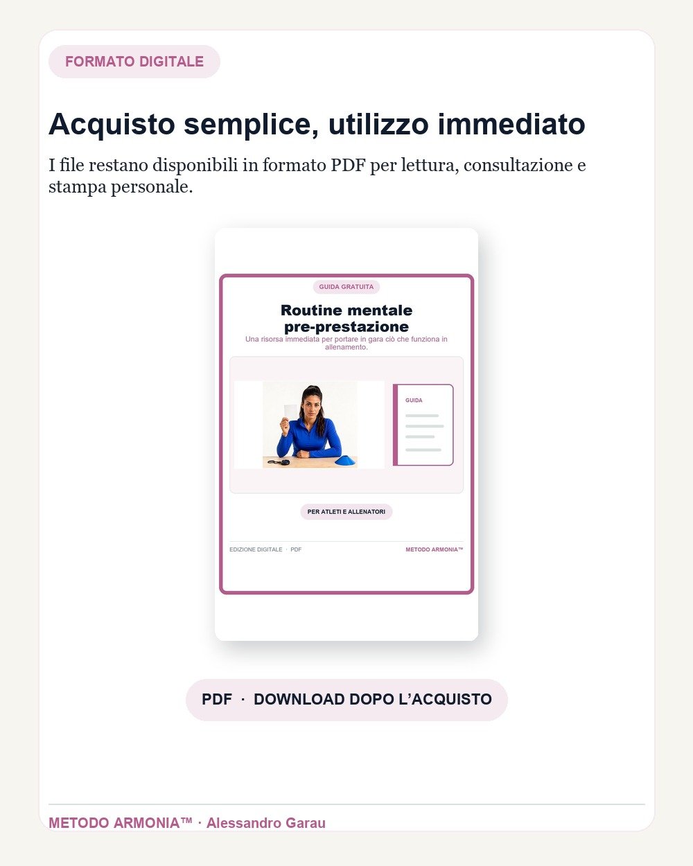 Routine mentale pre-prestazione — Formato e download Metodo ARMONIA™
