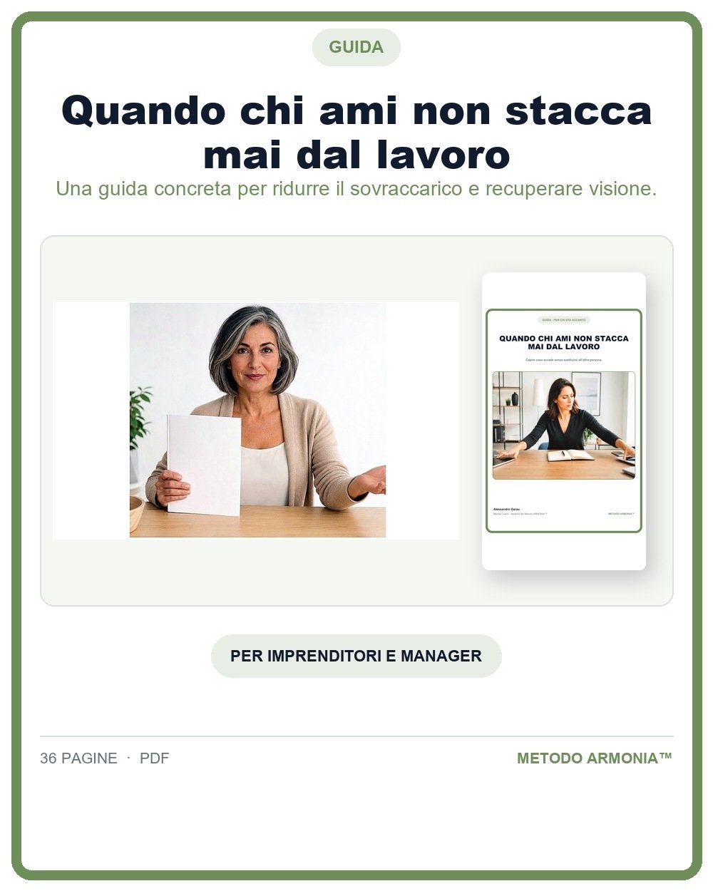 Quando chi ami non stacca mai dal lavoro — Copertina Metodo ARMONIA™